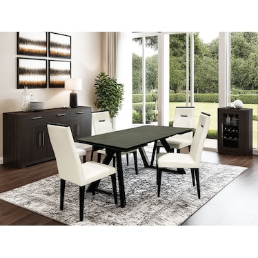 Giselle Black Ceramic White Dining 5 Pcs Set