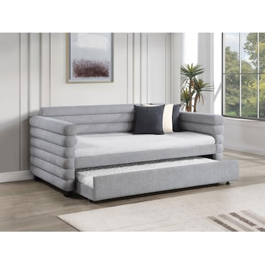 Janely Grey Boucle Twin Daybed with Trundle