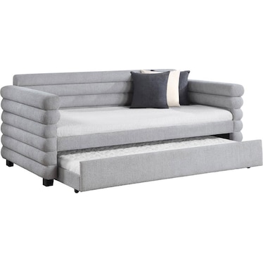 Janely Grey Boucle Twin Daybed with Trundle