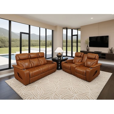 Josh Caramel Leather Zero Gravity Dual Power Recliner 2 Pcs Set