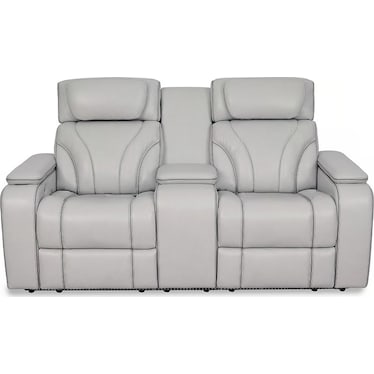 Josh Silver Leather Dual Power Recliner Loveseat