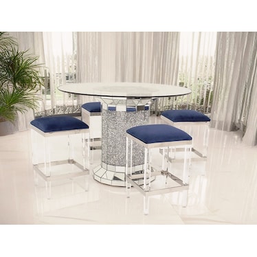 Julie Blue Velvet Counter Height Dining 5 Pcs