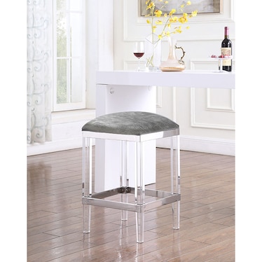 Julie Silver Velvet 28" Backless Stool