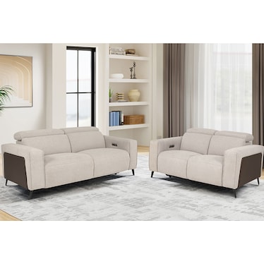 Kenny Taupe Dual Power Recliner 2 Pcs Set