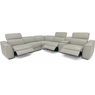 Kerala Silver Gray Leather 3 Dual Power Recliner Sectional w/ Console