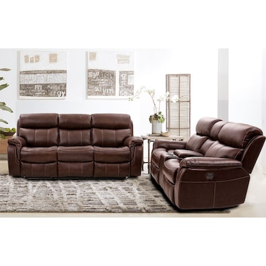 Larisa Brown Leather Dual Power Recliner 2 Pcs Set