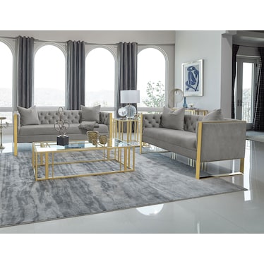Maison Velvet Upholstered Tufted 2 Pcs Set