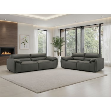 Hollis Gray Leather 2 Pcs Set