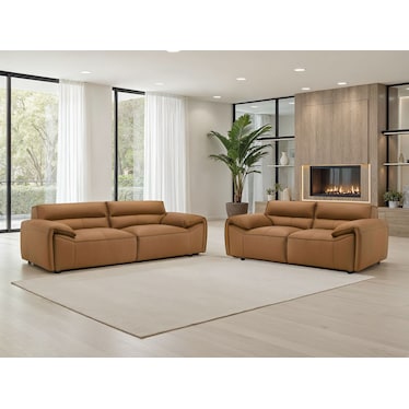 Hollis Caramel Leather 2 Pcs Set