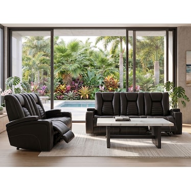 Omari Black Dual Power Recliner 2 Pcs Set