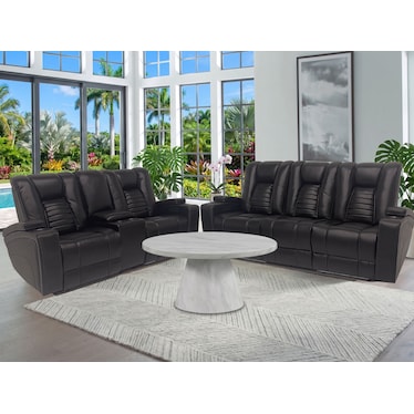 Omari Black Dual Power Recliner Console 2 Pcs Set