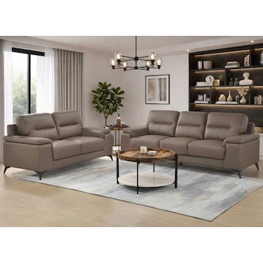 Seth Brown Leather Sofa & Loveseat 2 Pcs Set