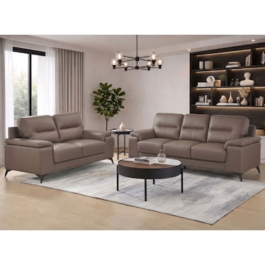 Seth Brown Leather Sofa & Loveseat 2 Pcs Set