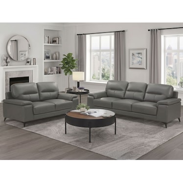 Seth Dark Gray Leather Sofa & Loveseat 2 Pcs Set