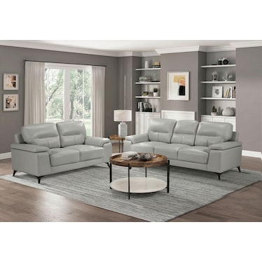 Seth Fog Leather Sofa & Loveseat 2 Pcs Set