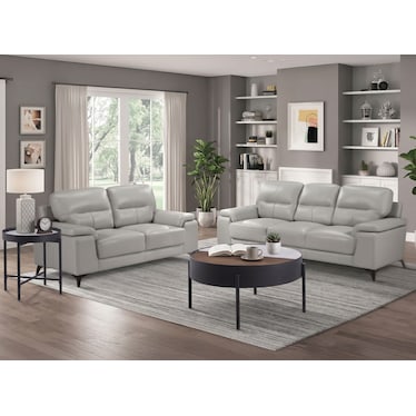 Seth Fog Leather Sofa & Loveseat 2 Pcs Set