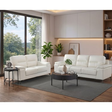 Seth White Leather Sofa & Loveseat 2 Pcs Set