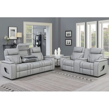 Josh Silver Leather Dual Power Recliner 2 Pcs Set