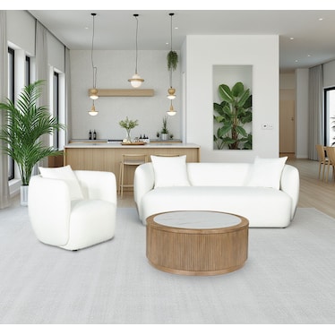 Kyra White Boucle Sofa & Chair 2 Pcs Set