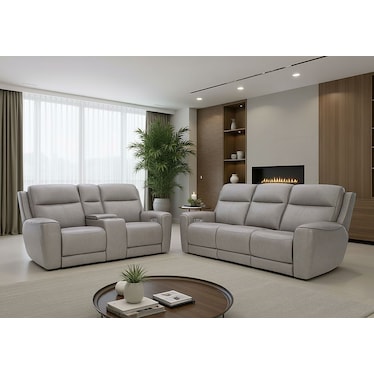 Zella Gray Leather Massage Dual Power Recliner 2 Pcs Set