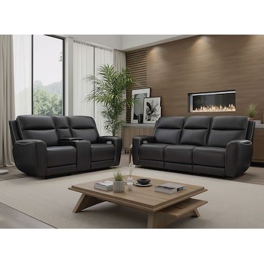 Zella Onyx Leather Massage Dual Power Recliner 2 Pcs Set