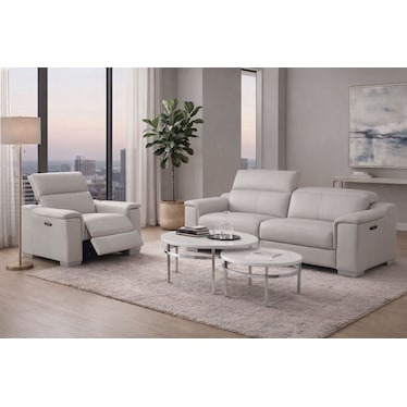 Manali Gray Leather Dual Power Recliner Sofa & Chair 2 Pcs Set