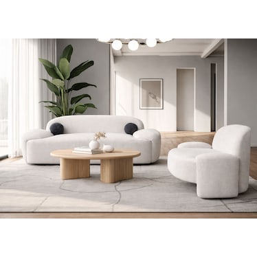 Fabi White Boucle Upholstered Sofa & Chair 2 Pcs Set