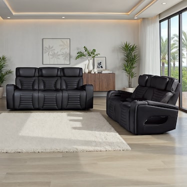 Calla Black Dual Power Recliner Console 2 Pcs Set