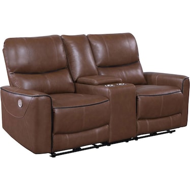 Augustine Brown Power Recliner Loveseat