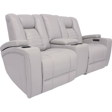 Omari Light Gray Dual Power Recliner Console Loveseat