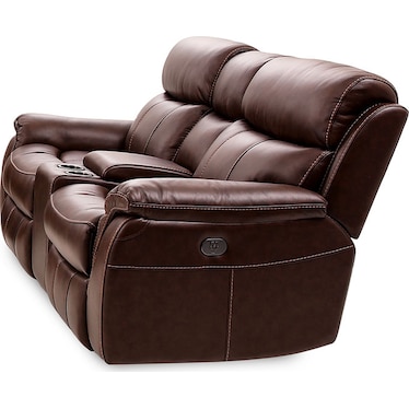 Larisa Brown Leather Dual Power Recliner Loveseat