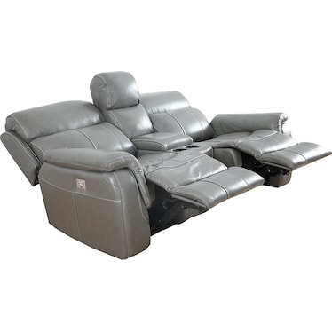 Larisa Grey Leather Dual Power Recliner Loveseat