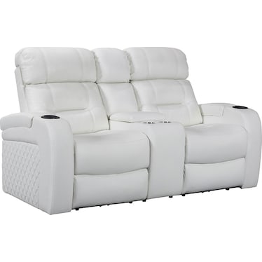 Nico White Dual Power Recliner Console Loveseat