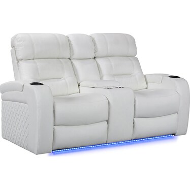 Nico White Dual Power Recliner Console Loveseat