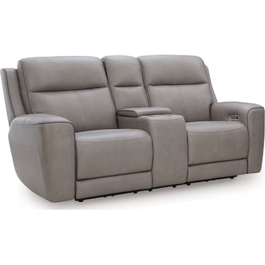 Zella Gray Leather Massage Dual Power Recliner Loveseat