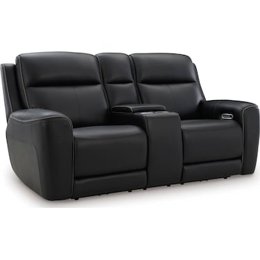 Zella Onyx Leather Massage Dual Power Recliner Loveseat