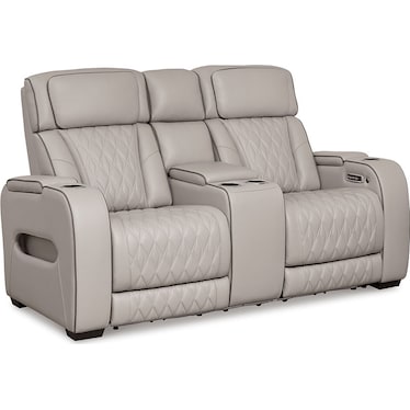 Cameron Gray Leather Massage Dual Power Recliner Loveseat