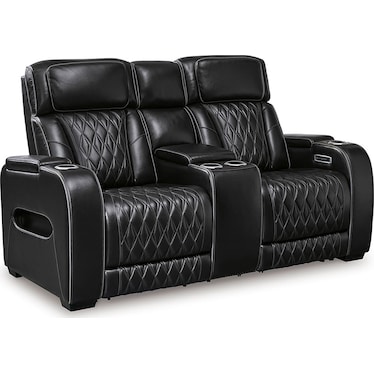 Cameron Black Leather Massage Dual Power Recliner Loveseat