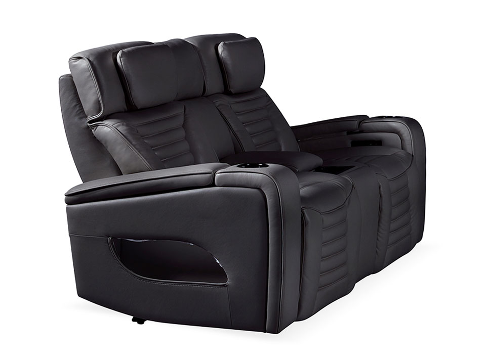 Calla Black Dual Power Recliner Console Loveseat | Rana