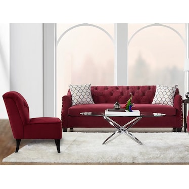 Luna Cherry Sofa and Accent Chair 2 Pcs Set