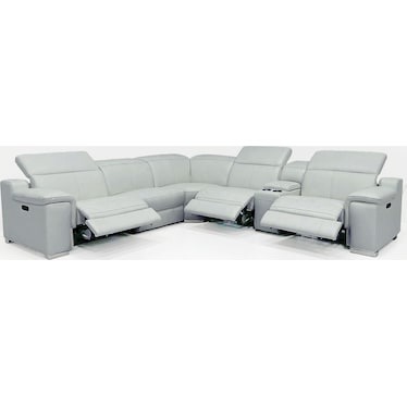 Manali Gray Leather 3 Dual Power Recliner 6 Pcs Sectional