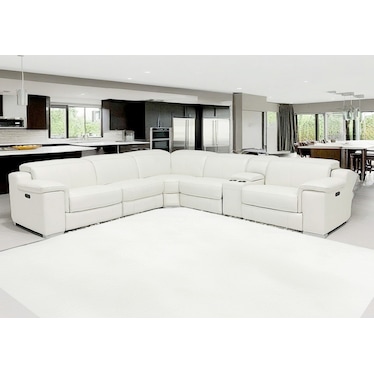 Manali White Leather 3 Dual Power Recliner 6 Pcs Sectional