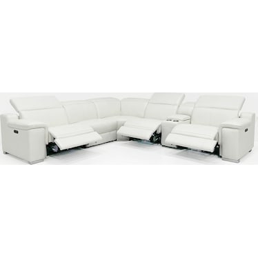 Manali White Leather 3 Dual Power Recliner 6 Pcs Sectional