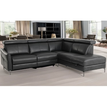 Mateo Black Leather Power Recliner Sectional