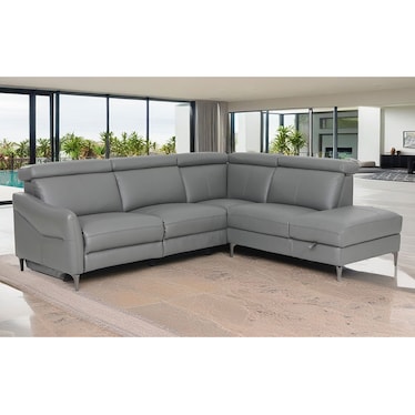 Mateo Dark Gray Leather Power Recliner Sectional