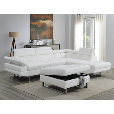 Noah White Right Sectional with Ottoman