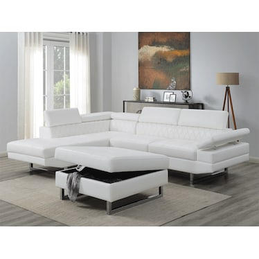 Noah White Left Sectional with Ottoman