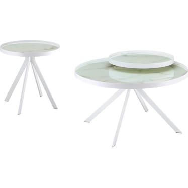 Torino White Marble Printed Glass Top Occasional Table 2 Pcs Set