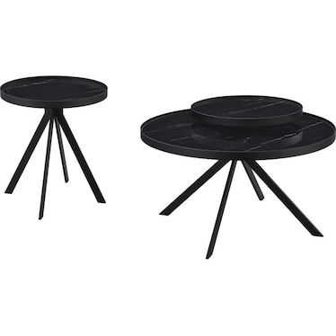 Torino Black Marble Printed Glass Top Occasional Table 2 Pcs Set