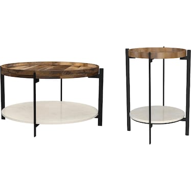 Callum Wood Top Marble Shelf Occasional Table 3 Pcs Set